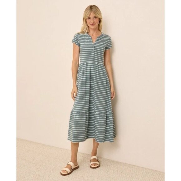 Pact Womens Small Relaxed Slub Henley Market Dress Short Sleeve Midi - Picture 1 of 12